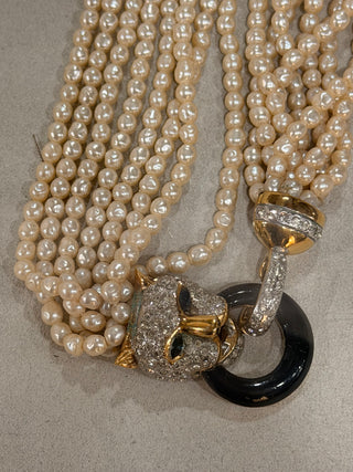 Pearl Necklace with Panther Clasp